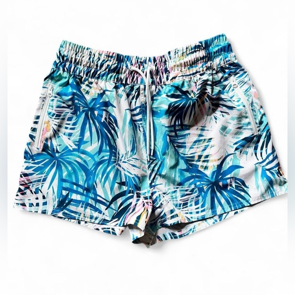 OP Blue Palm Print Women's Athletic Shorts Size Large